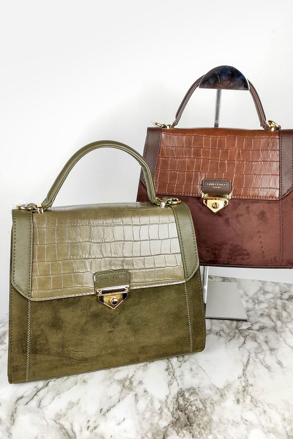 Τσάντα χειρός βελουτέ/κροκό