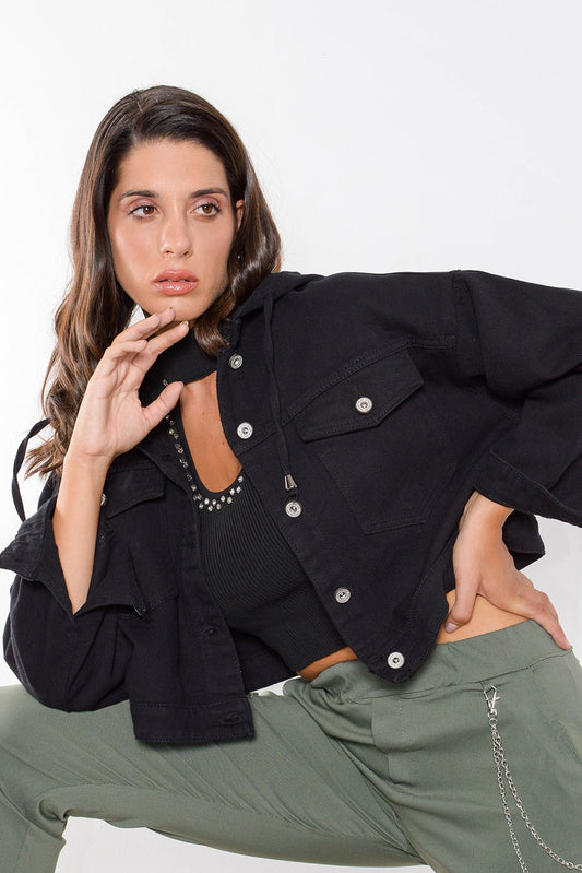 Μπουφάν jean με κουκούλα