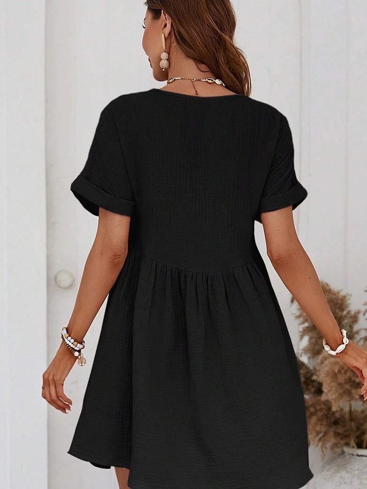 Φόρεμα mini γκοφρέ με κέντημα