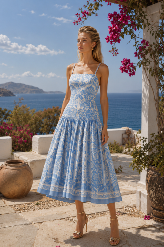 Φόρεμα midi floral ποπλίνα