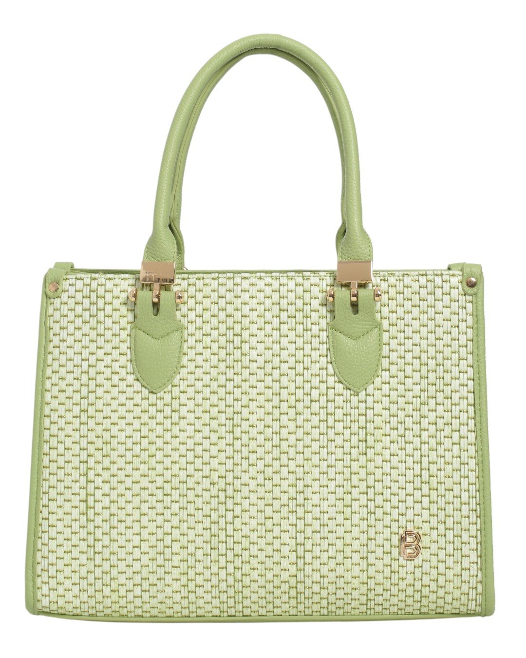 Τσάντα tote medium με ψάθα και δέρμα