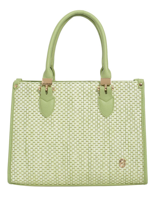 Τσάντα tote medium με ψάθα και δέρμα