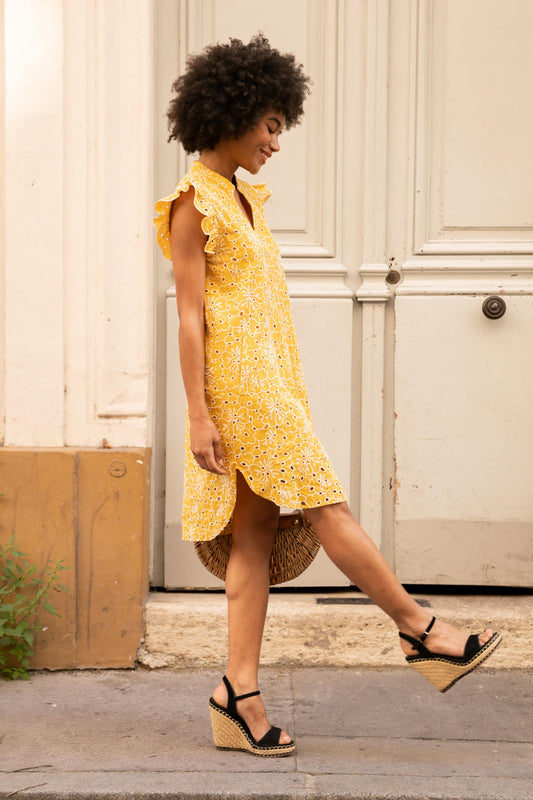 Φόρεμα mini embroidery βαμβακερό