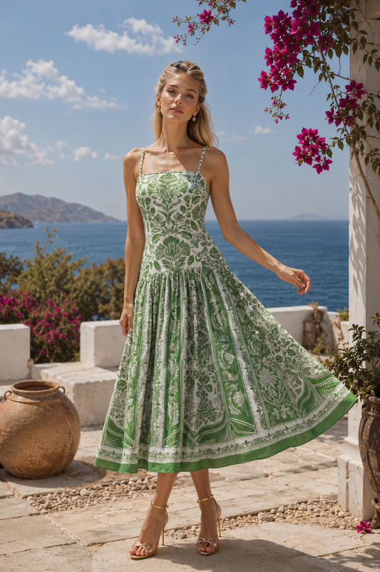 Φόρεμα midi floral ποπλίνα