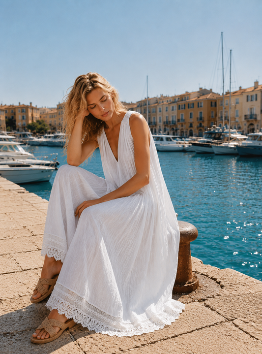 Φόρεμα maxi βουάλ με κέντημα