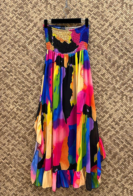 Φόρεμα strapless multicolor ασύμμετρο