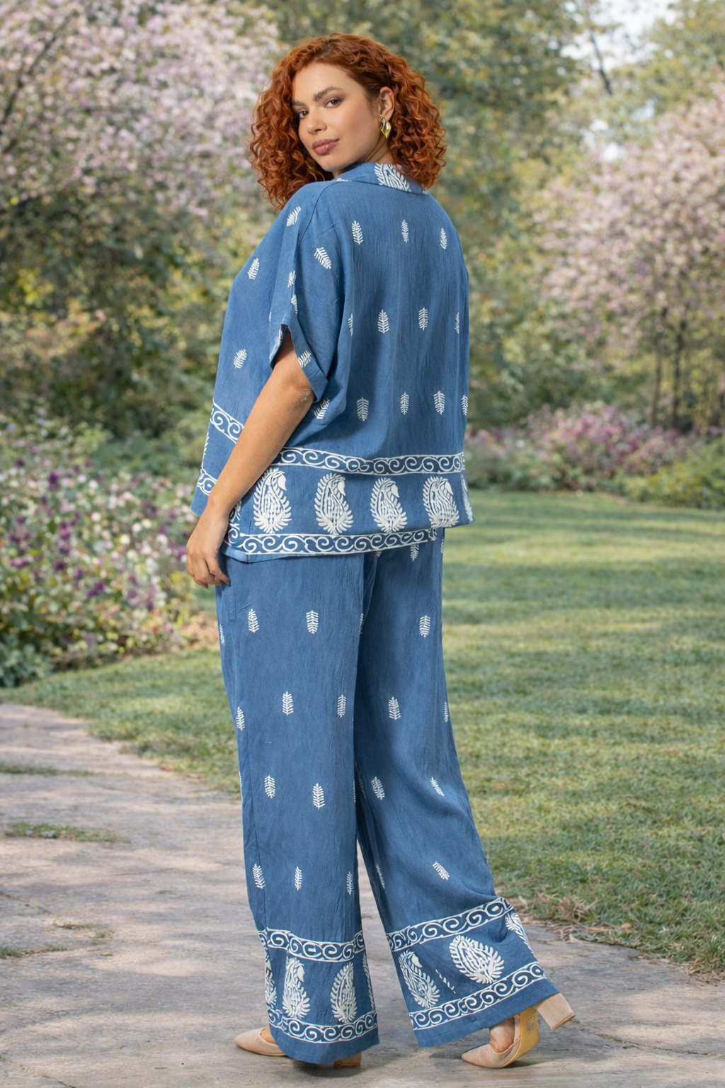 Σετ πουκαμίσα - παντελόνα ethnic printed oversized