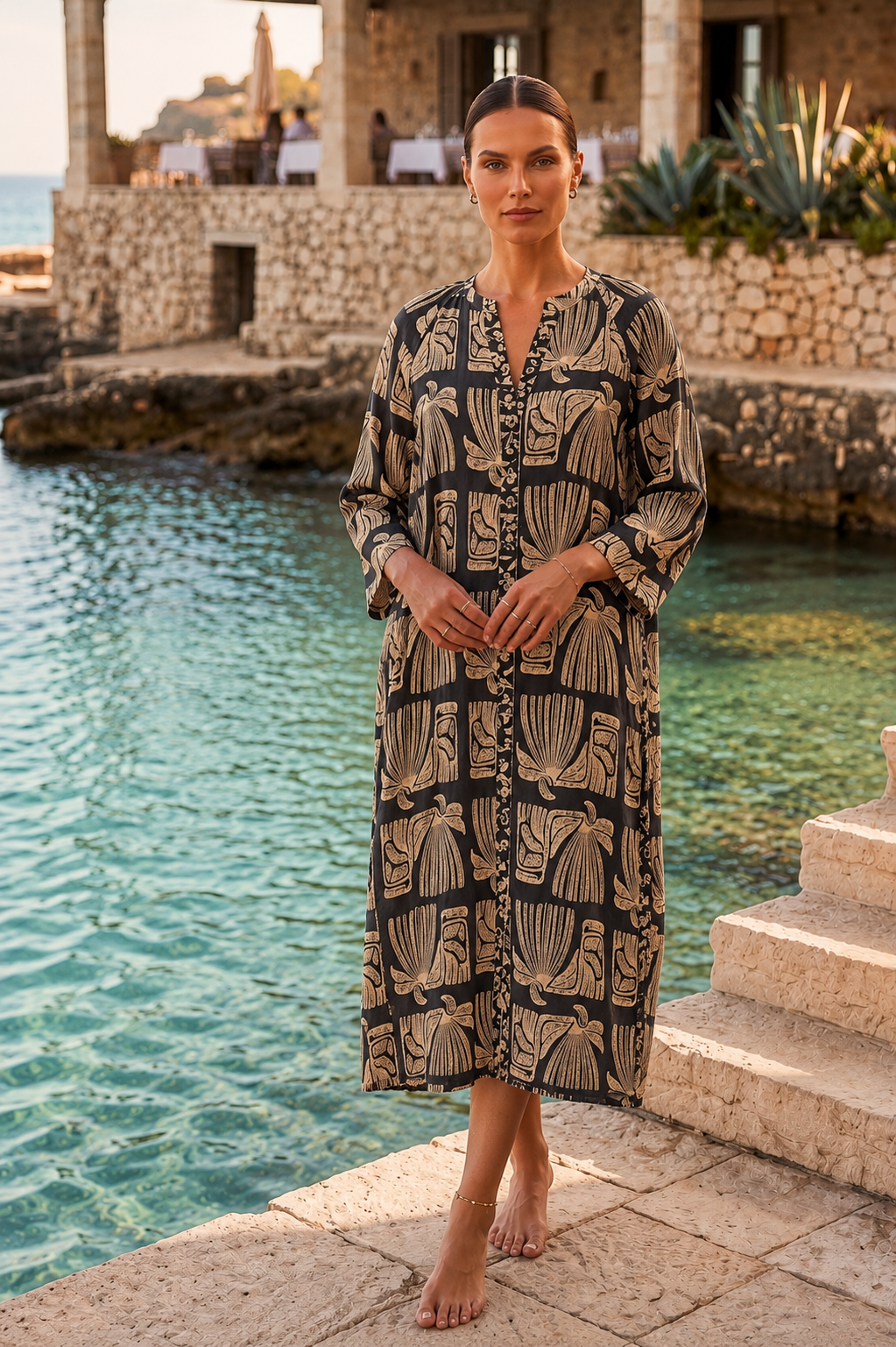 Σεμιζιέτα midi ethnic printed loose μεταξωτό