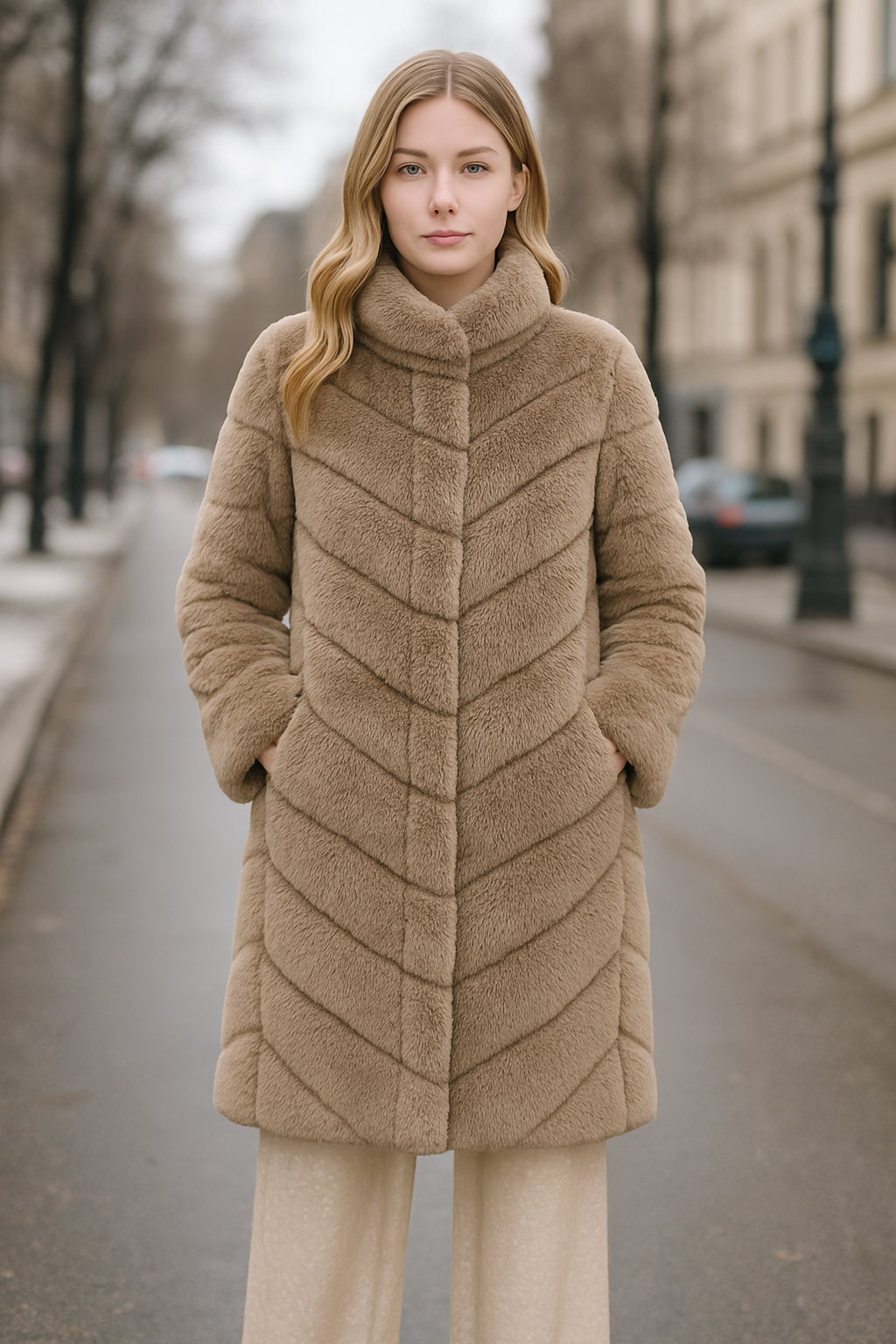 Παλτό γούνινο με σχέδια και δερματίνη