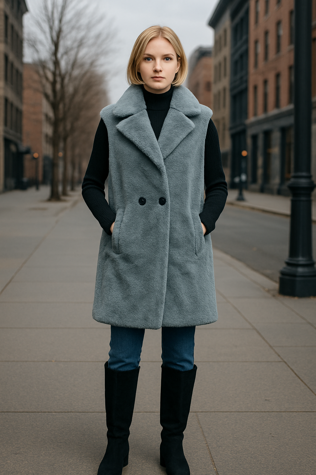 Ημίπαλτο αμάνικο με οικολογική γούνα