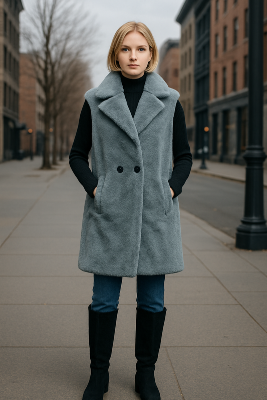 Ημίπαλτο αμάνικο με οικολογική γούνα