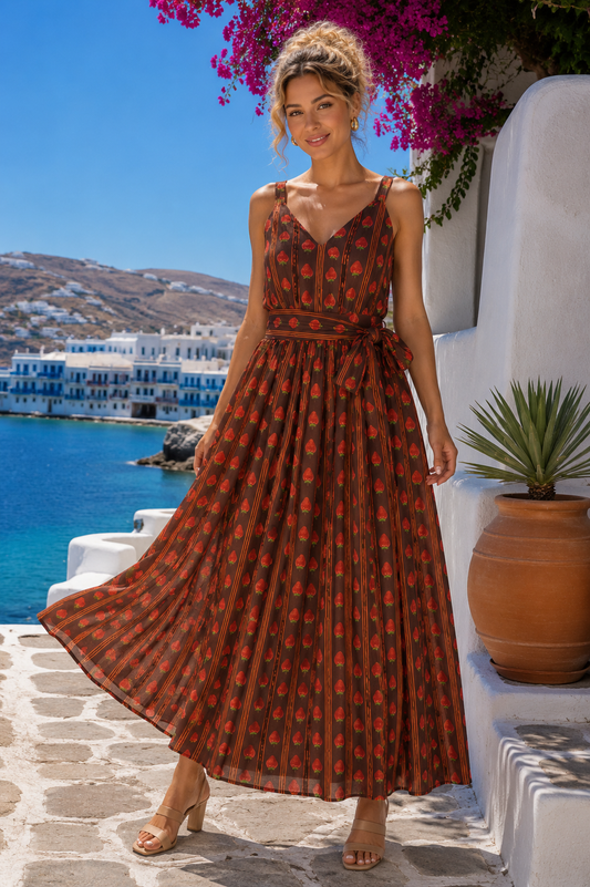 Φόρεμα maxi viscose loose ριγέ strawberry printed