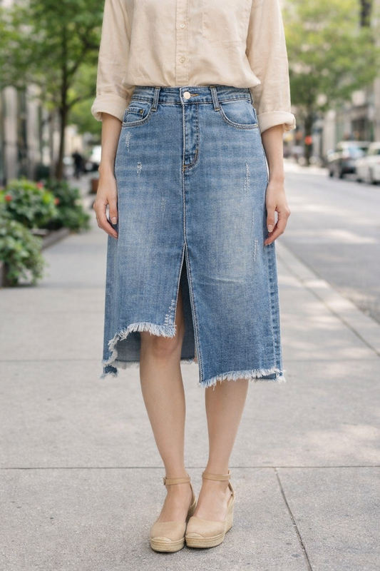 Φούστα jean midi βαμβακερή oversized