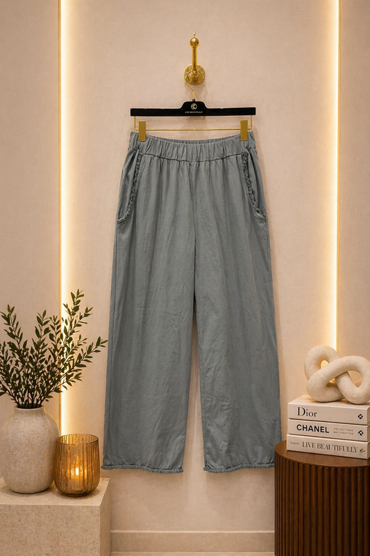 Παντελόνα βαμβακερή μακό με ξέφτια