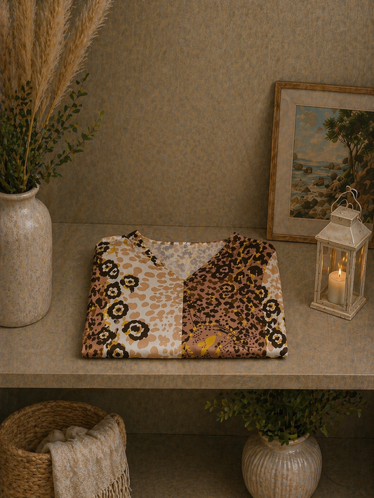 Μπλουζοπουκαμίσα σατινέ animal printed viscose