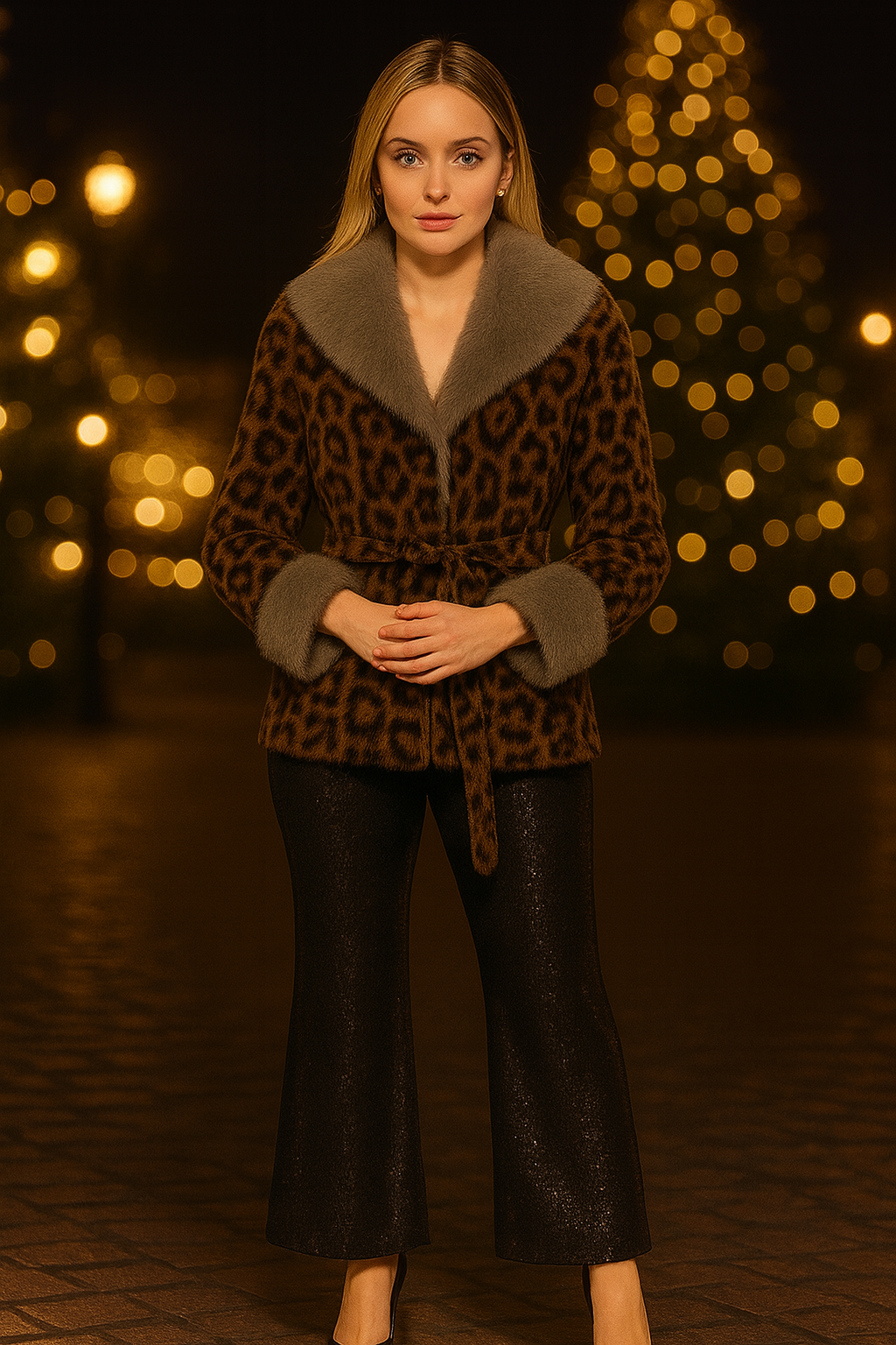 Jacket faux fur animal printed