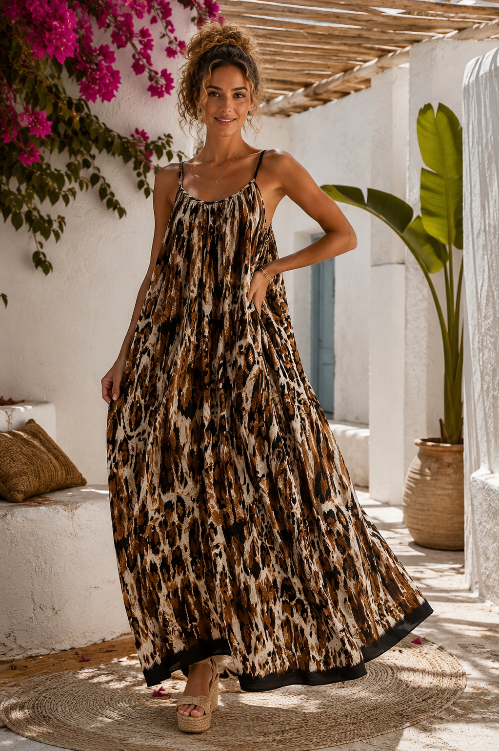 Φόρεμα maxi cotton loose animal printed