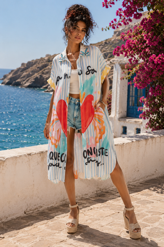 Πουκαμισοφόρεμα midi pop art oversized