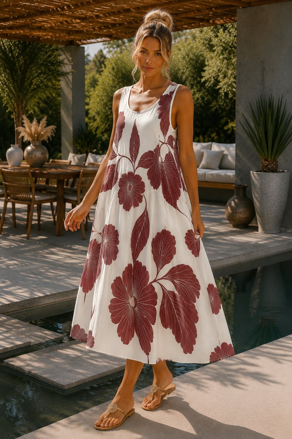 Φόρεμα midi cotton βουάλ φόρεμα floral printed