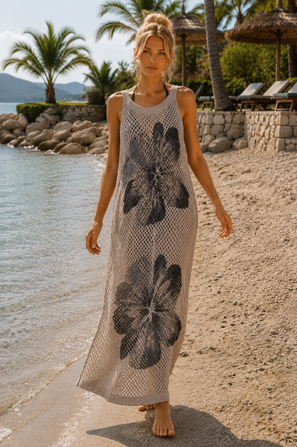 Καφτανοφόρεμα midi/maxi πλεκτό see through