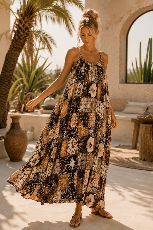 Φόρεμα maxi viscose ethnic printed multicolor