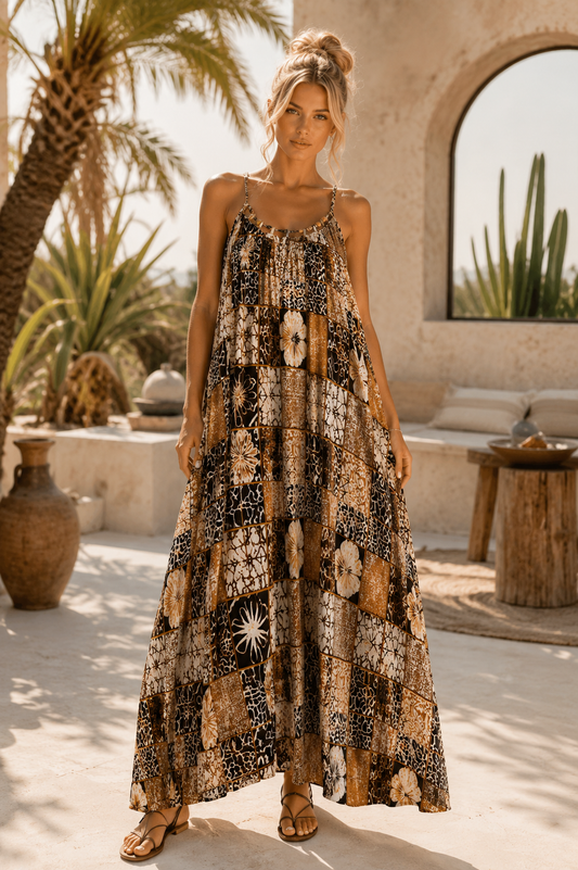 Φόρεμα maxi viscose ethnic printed multicolor