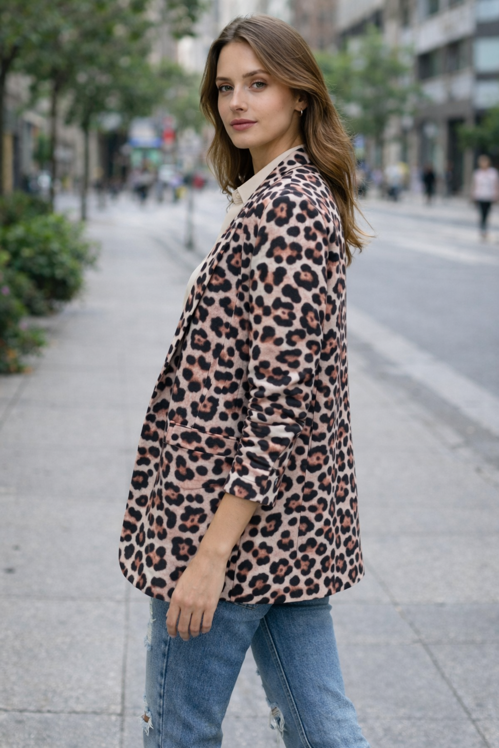 Blazer animal printed ανοιχτού τύπου