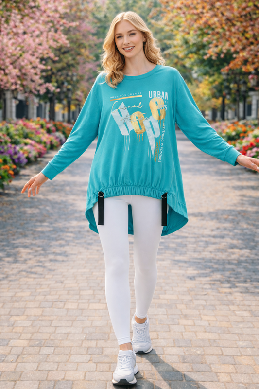 Φούτερ βαμβακερό ασύμμετρο με στάμπα