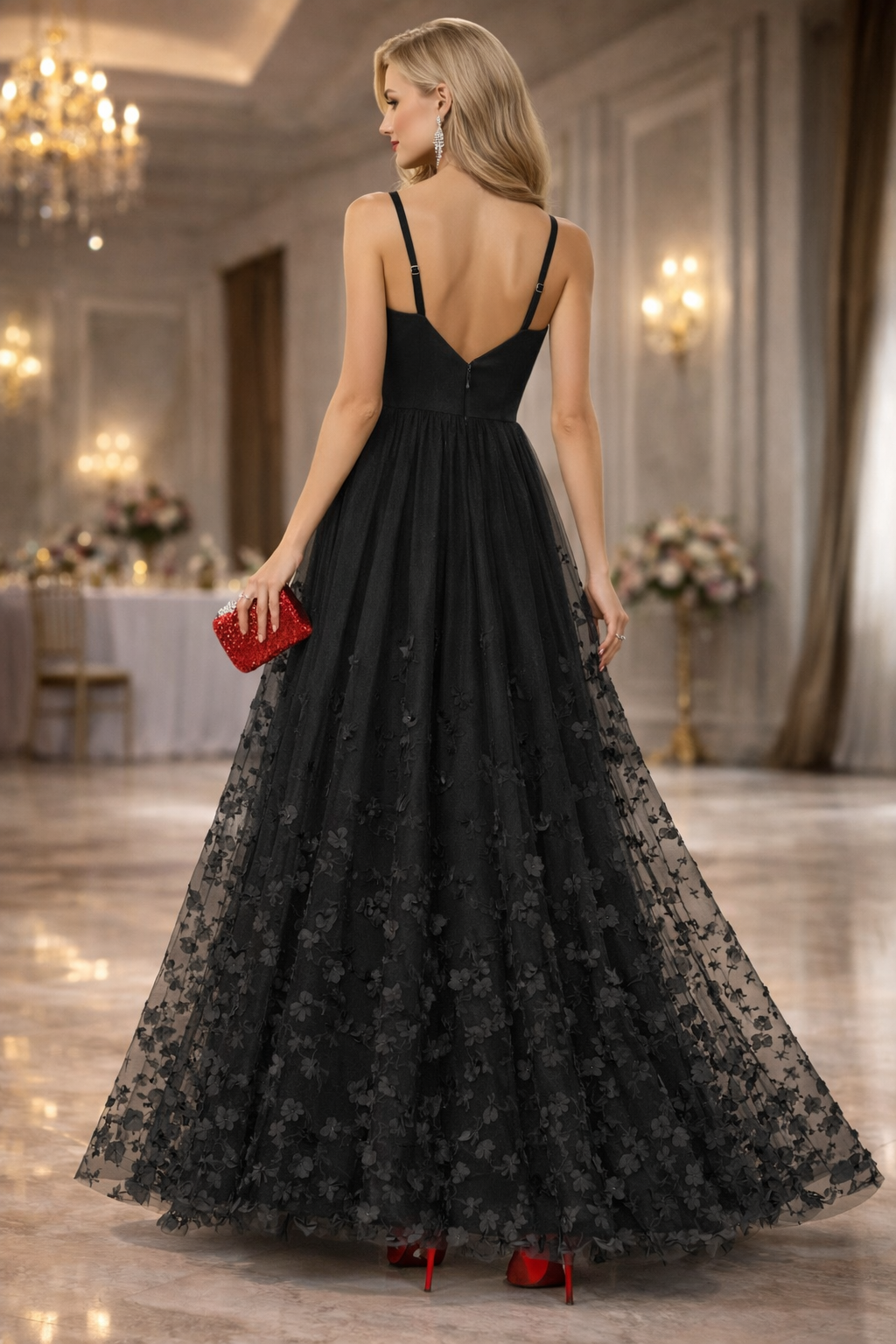 Φόρεμα maxi βραδινό κρεπ με τούλι και λεπτομέρειες