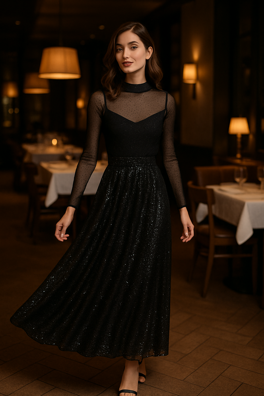 Φούστα maxi τούλινη με παγιέτα see through