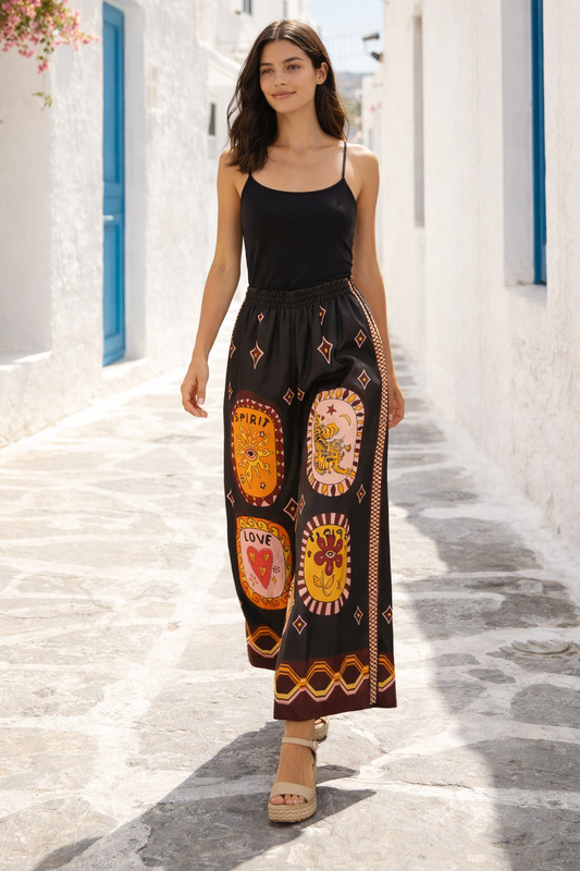 Παντελόνα κρεπ σατινέ με prints