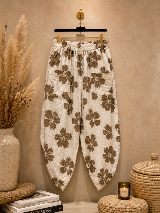 Παντελόνα baggy λινή floral