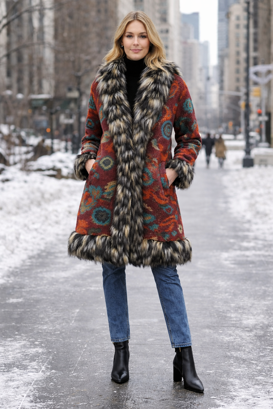 Ημίπαλτο boho folklor με γούνα