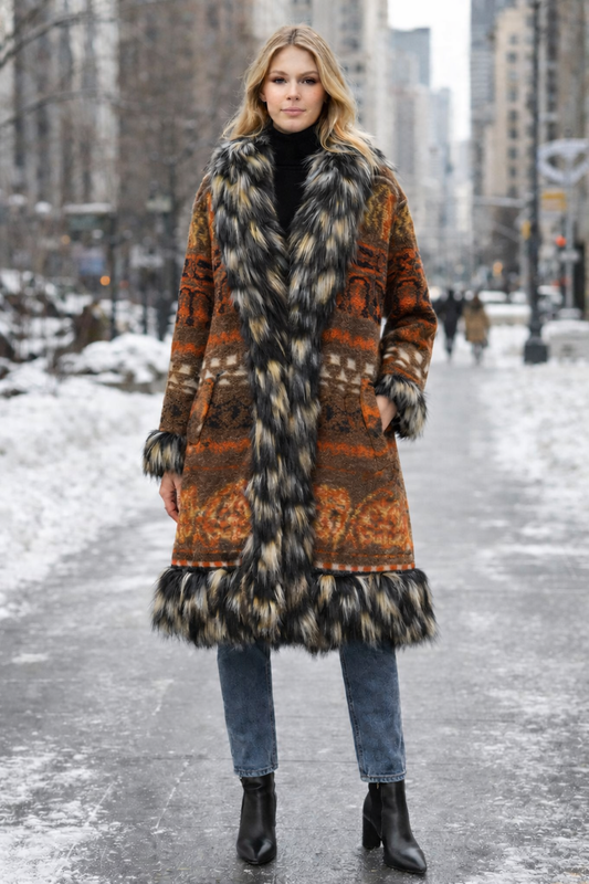 Ημίπαλτο boho folklor με γούνα