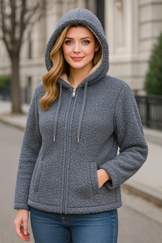 Ζακέτα μπουκλέ με κουκούλα