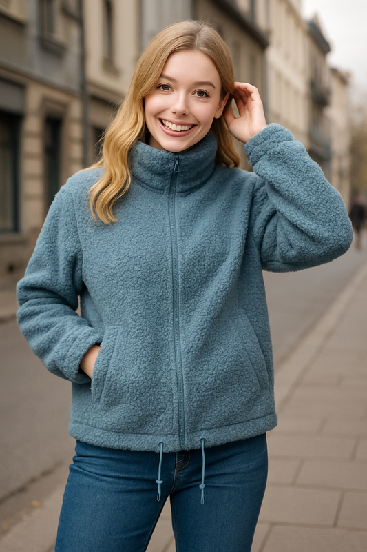 Ζακέτα μπουκλέ με λουπέτο oversized