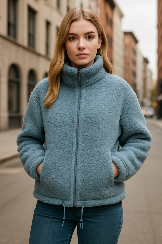 Ζακέτα μπουκλέ με λουπέτο oversized