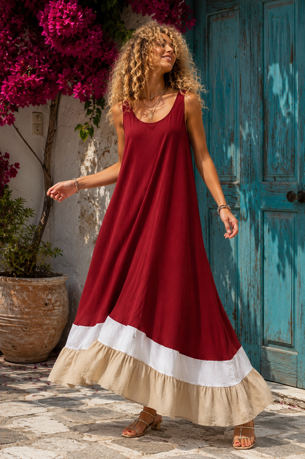 Φόρεμα loose maxi viscose με βολάν