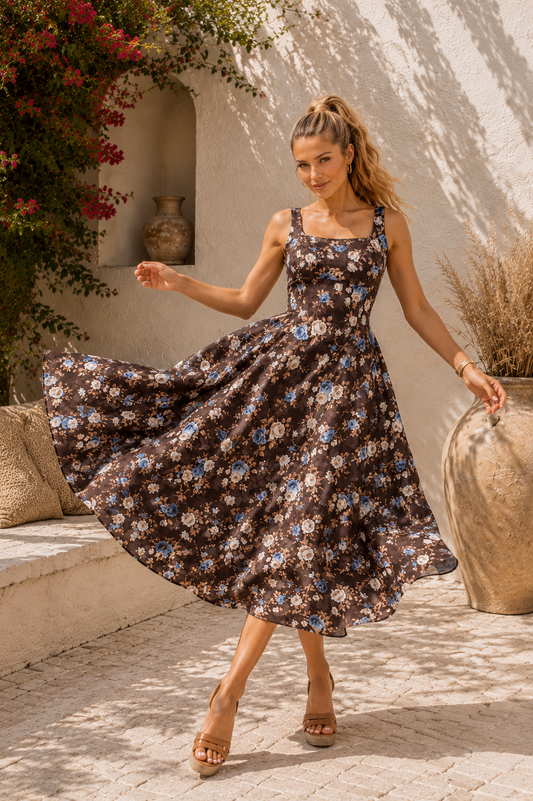 Φόρεμα midi/maxi crepe floral printed