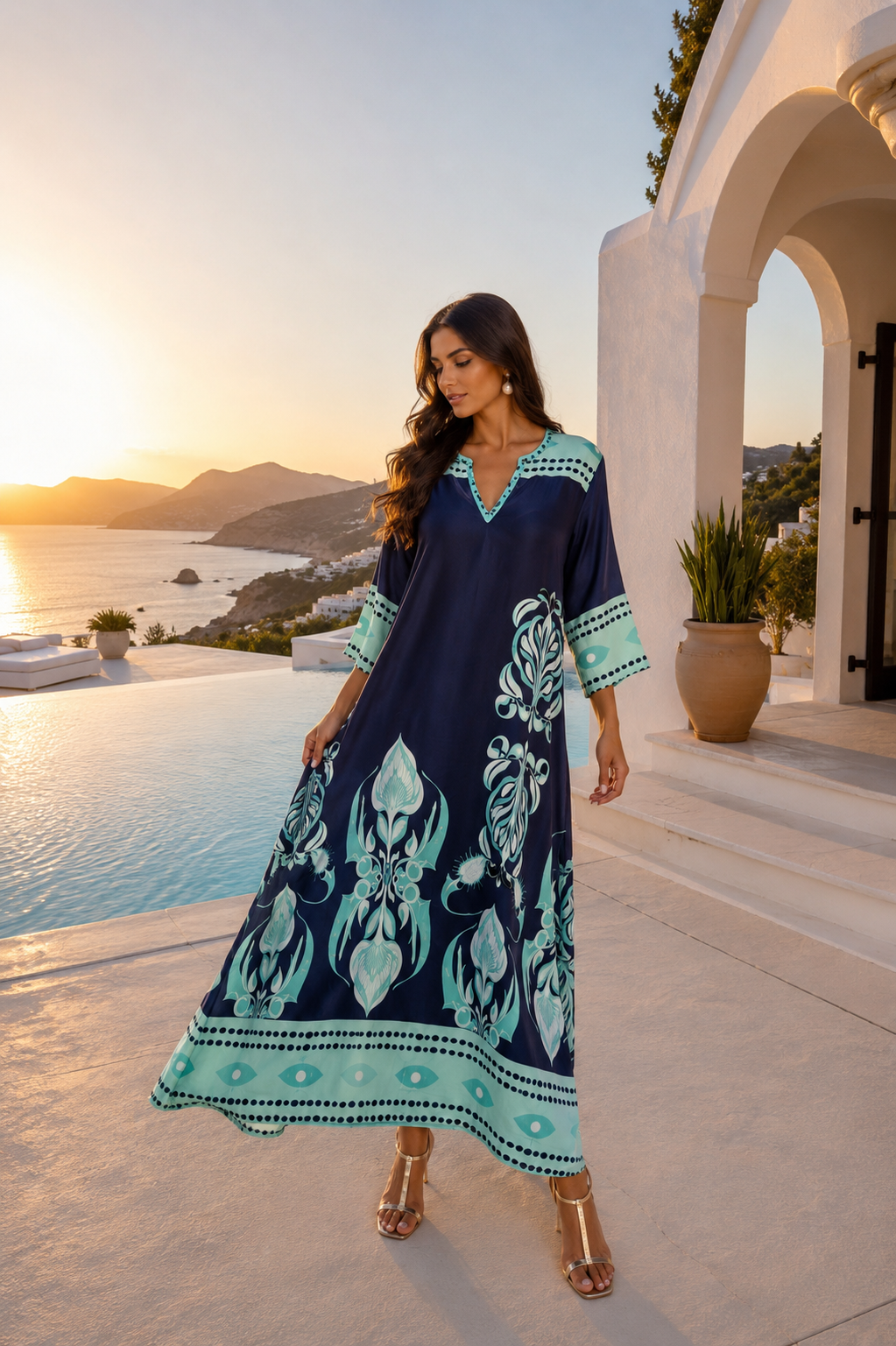 Καφτανοφόρεμα σατινέ ethnic printed