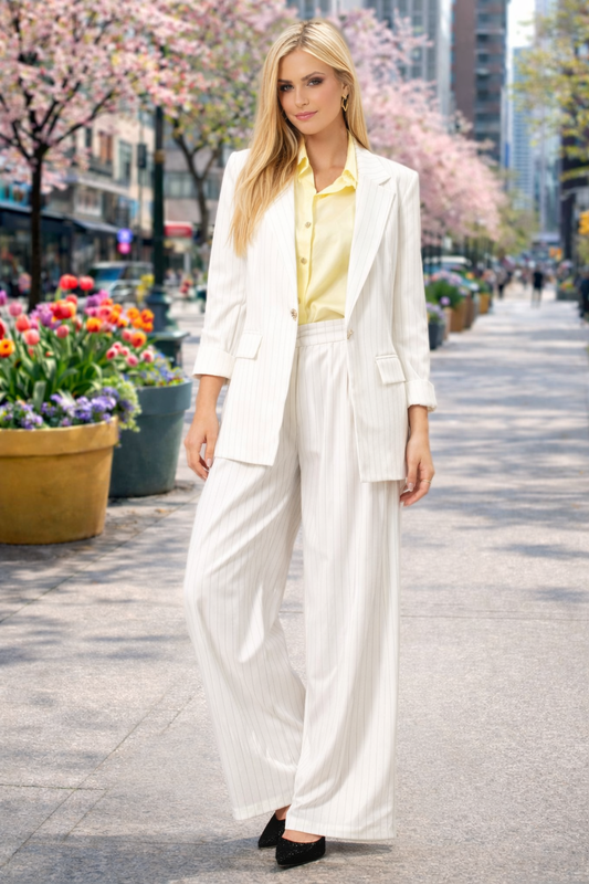 Κοστούμι ριγέ κρεπ blazer - παντελόνι oversized