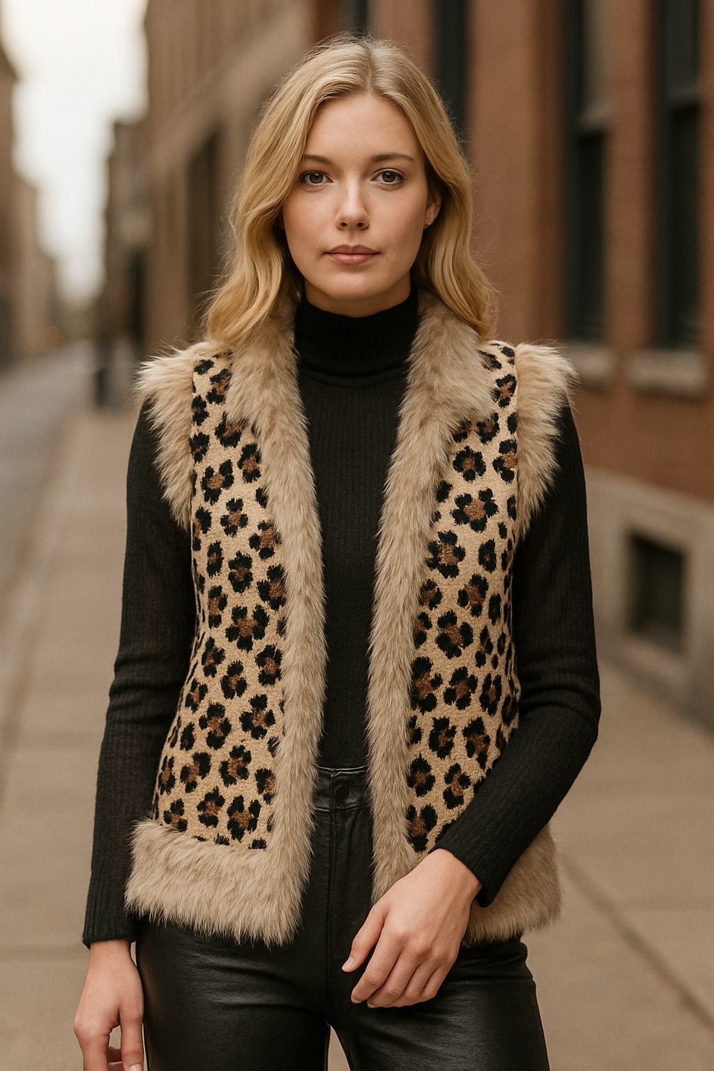 Γιλέκο πλεκτό animal printed με γούνα