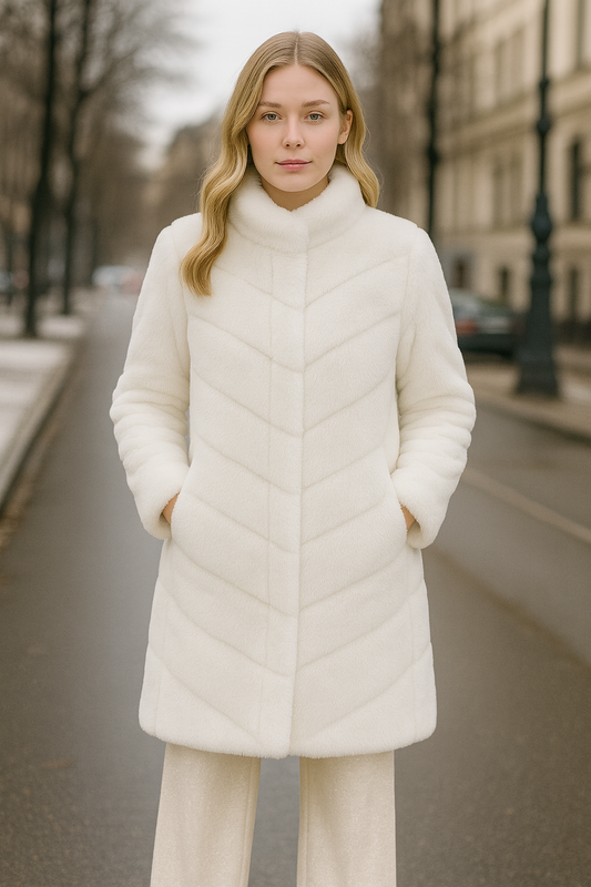 Παλτό γούνινο με σχέδια και δερματίνη