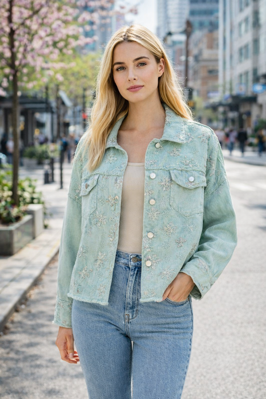Jean Jacket με κέντημα και παγιέτα