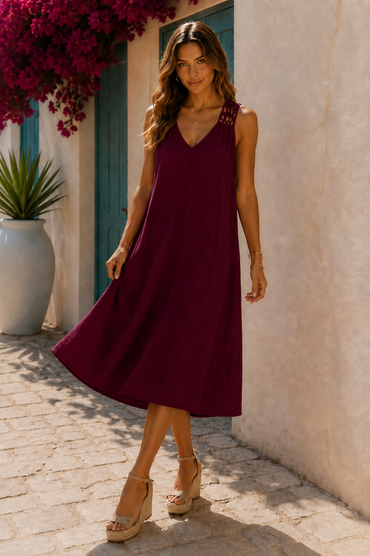Φόρεμα midi viscose με εντυπωσιακή πλάτη