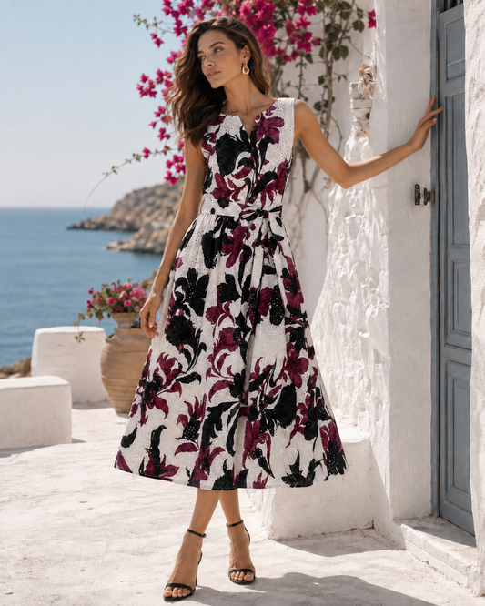 Φόρεμα midi cotton guipure floral printed