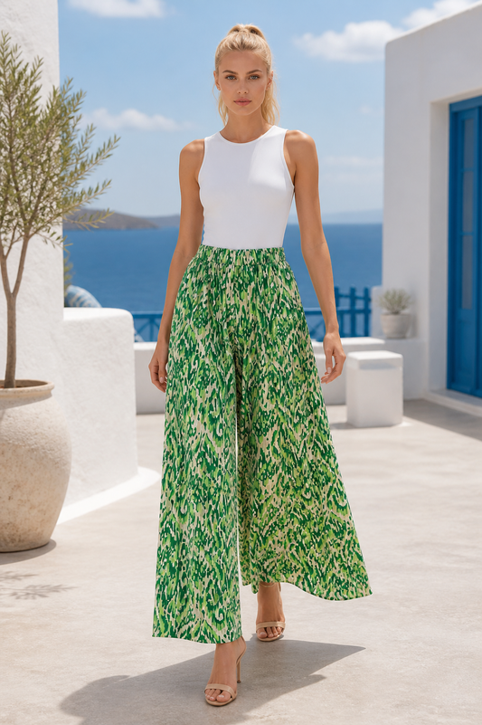 Παντελόνα loose printed εμπριμέ πλισέ