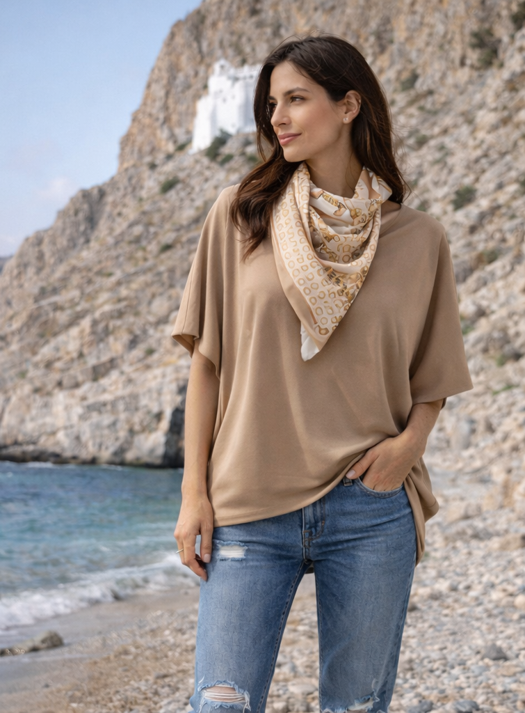 Μπλούζα loose viscose με φουλάρι