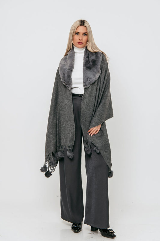 Πασμίνα xlarge wool με γούνα