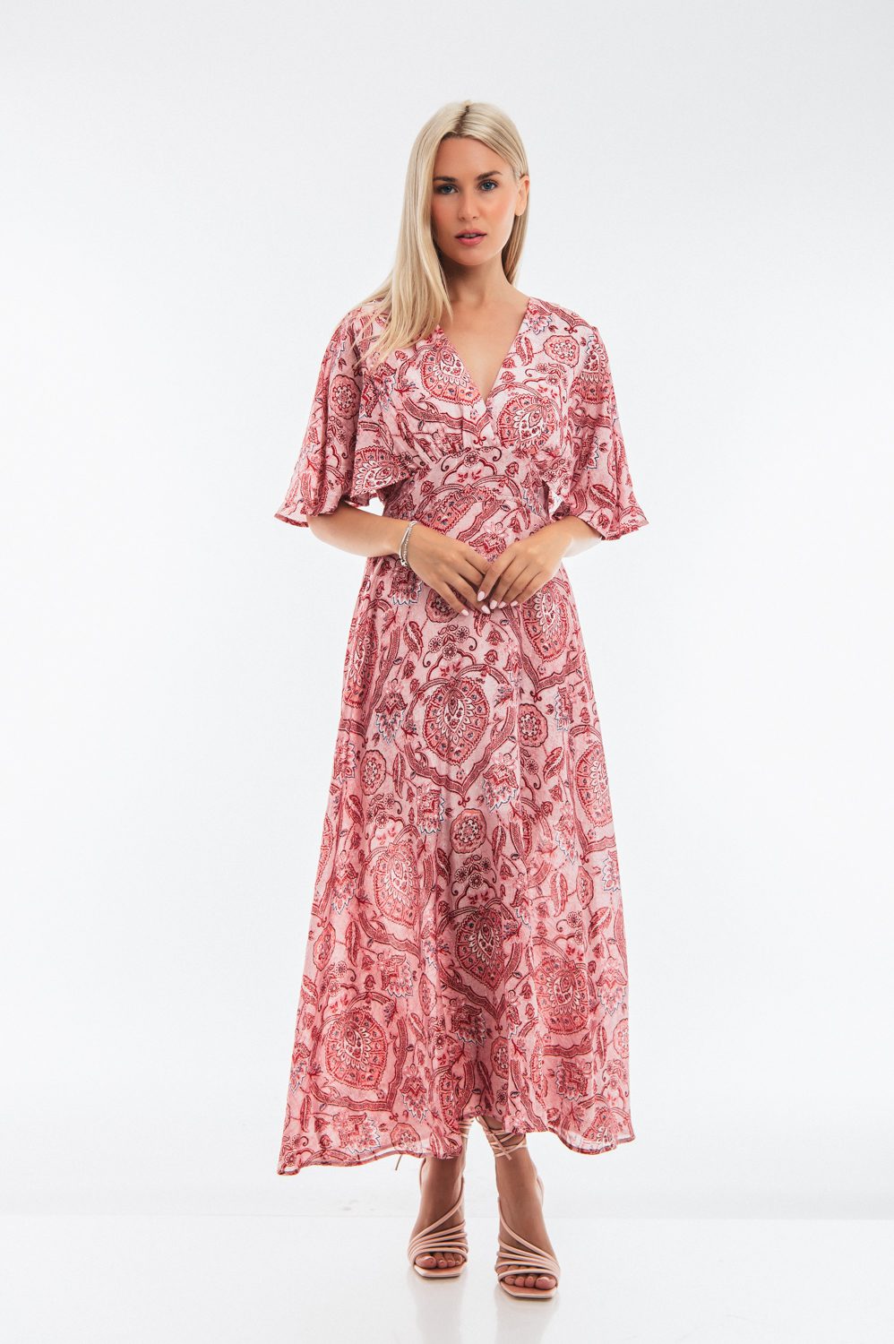 Φόρεμα cocktail maxi εμπριμέ με μετάξι